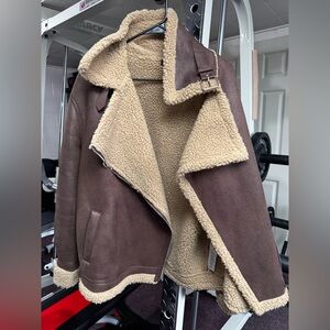 PrettyLittleThing Brown Shearling faux Leather Jacket